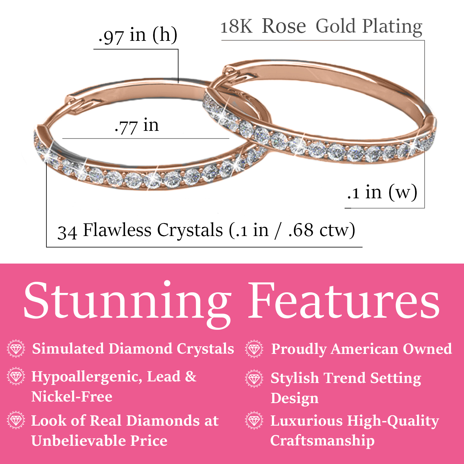Cate & Chloe Bianca 18k Rose Gold Plated Hoop Earrings | Women's Crystal Earrings | Gift for Her - image 4 of 11