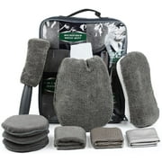 Electop 9 Pcs Car Cleaning Tools Kit with Bag - Car Wash Mitt Glove Washing Sponge Microfiber Wheel Brush Wax