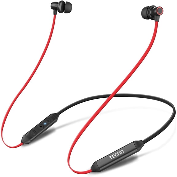 Tecno Headphones B1 SE in Ear Bluetooth 5.0 IPX4 12 Hrs Earbuds Neckband with Microphone Compatible with Any Bluetooth Device Red/Black