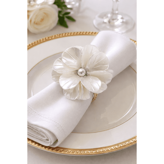 Handmade Pearl Flower Design Decorative Napkin Rings, Set of 4
