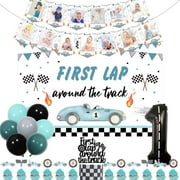 First Lap Around the Track Birthday Decorations, Fast One 1st Birthday Decorations for Boy, Backdrop Photo Banner Cake Topper Number 1 Foil Balloons for Race Car 1st Birthday Decorations