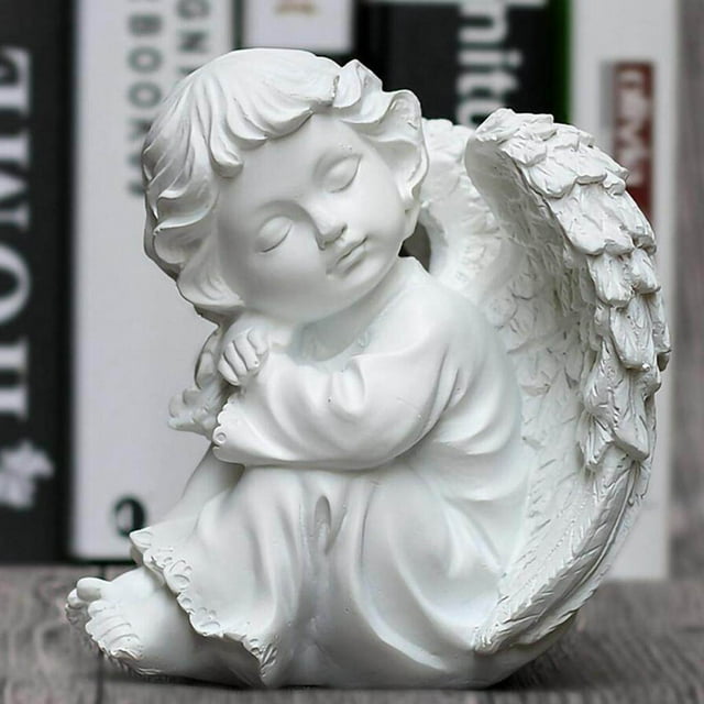 Langgg Resin White Angel Statue Desktop Decor Collection Window Props Christmas lean knee left think