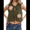 thumbnail image 1 of Chaleco de Suéter para Mujer, Sin Mangas, Bordado, Cuello en V, Abierto Al Frente, con Lazo, Corte de Crochet, Informal, Y2K. Verde L, 1 of 9