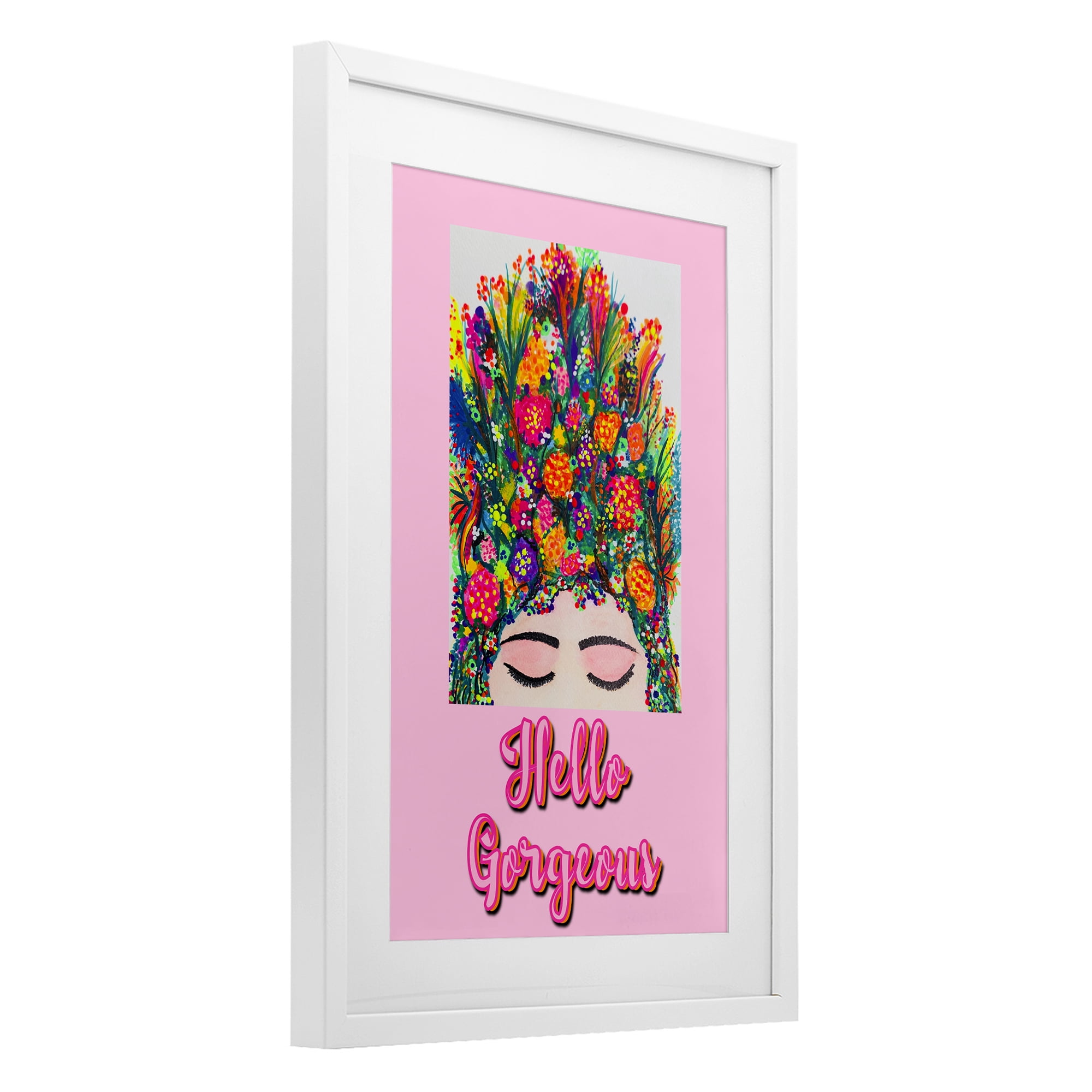 Stupell Industries Hello Gorgeous Floral Woman White Framed Print Under Glass, design by Pooja Dave