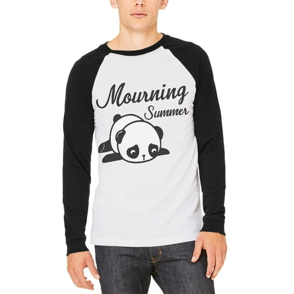 Back To School Mourning Summer Panda Mens Long Sleeve Raglan T Shirt White-Black MD