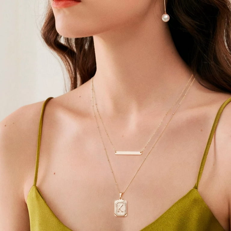 Tingn Layered Initial Necklaces for Women 14K Gold Plated Girls Dainty Layering Paperclip Choker Necklace, Women's, Size: 26