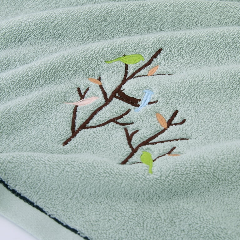 Pidada Hand Towels Set of 4 Embroidered Bird Tree Pattern 100% Cotton  Absorbent Soft Decorative Towel for Bathroom 13.8 x 29.5 Inch (Aqua Green)