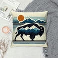 thumbnail image 2 of Orinice  Buffalo Throw Pillow Cushion Cover, Wild American Bison with Horns Mountain and Sun, Decorative Square Accent Pillow Case,  Seal Brown Burnt Orange White, 2 of 5