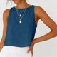 thumbnail image 4 of Camisetas de Verano de Mujer Casual Linen sin Mangas de Cuello Redondo Botón para las Mujeres, 4 of 8