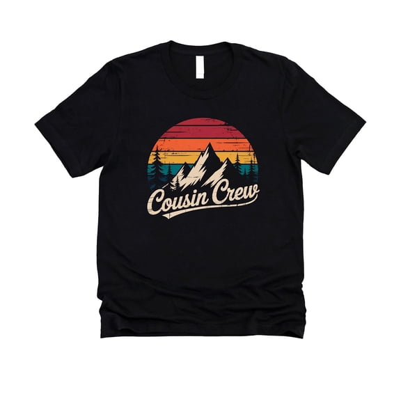 Retro Cousin Crew Mountain Shirt for Boys and Girls Family Matching Tee for Cousin Reunion Photos Black Shirt Adult X-Large