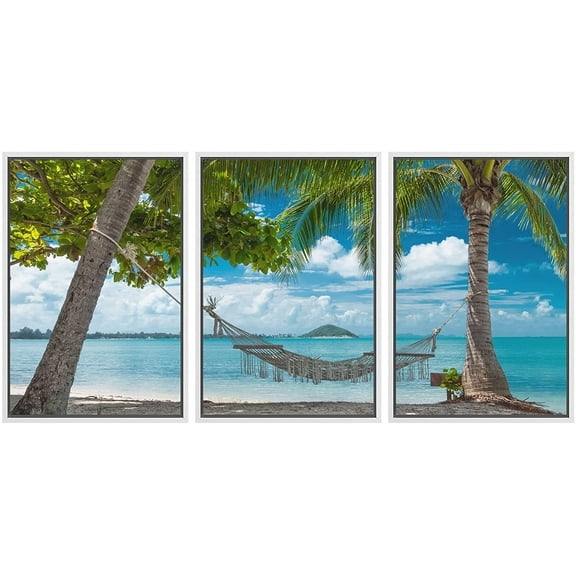 wall26 Tropical Paradise Hammock Framed Canvas Art Wall Art - 24"x36"x3 White