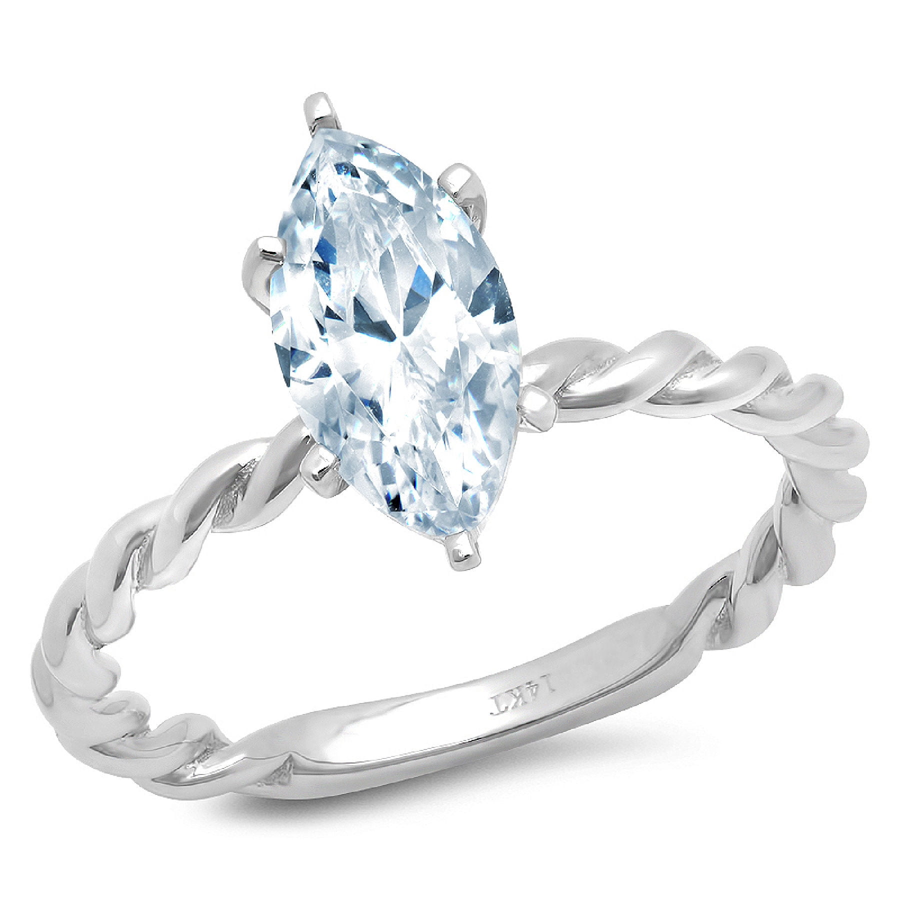 14K white gold aquamarine diamond ring .5 CT engagement wedding antique dainty 