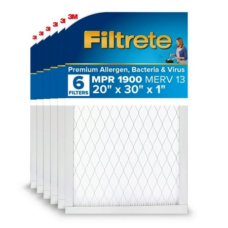 Filtrete 20x30x1 HVAC Furnace Air Filter  MPR 1900 MERV 13  Premium Allergen  Bacteria and Virus  6 Pack