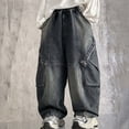 thumbnail image 2 of Xijirk Boys Pants Loose Fit Cargo Denim Jeans Casual Trousers with Multiple Pockets Comfortable Bottoms for Autumn and Daily Wear,Grey,15-16 Years, 2 of 9