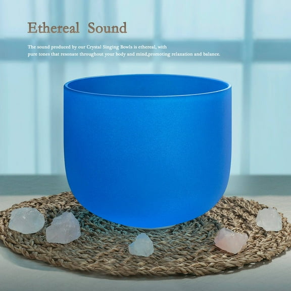 TOPFUND 741 Hz Blue Crystal Singing Bowl 8 inch with Heavy duty carrying case and Suede Stick