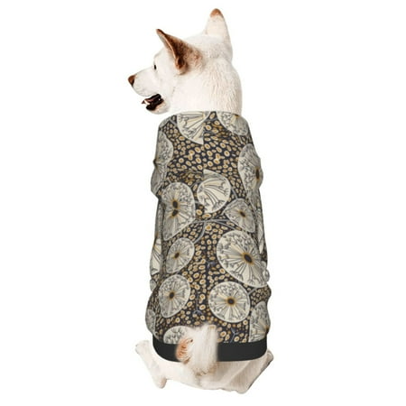 Goofa Dandelion Flower Pattern Small Dog Sweater Hoodies Pet Grey Hooded Soft Fleece Sweatshirts with Pocket Fall Winter Puppy Cat Sweaters Warm Clothes-Medium