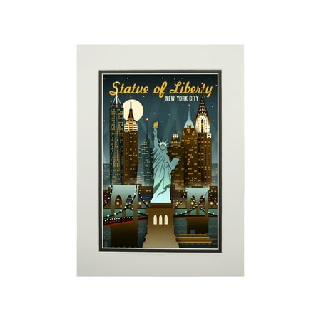 

New York City New York Statue of Liberty Retro Skyline Lantern Press Artwork