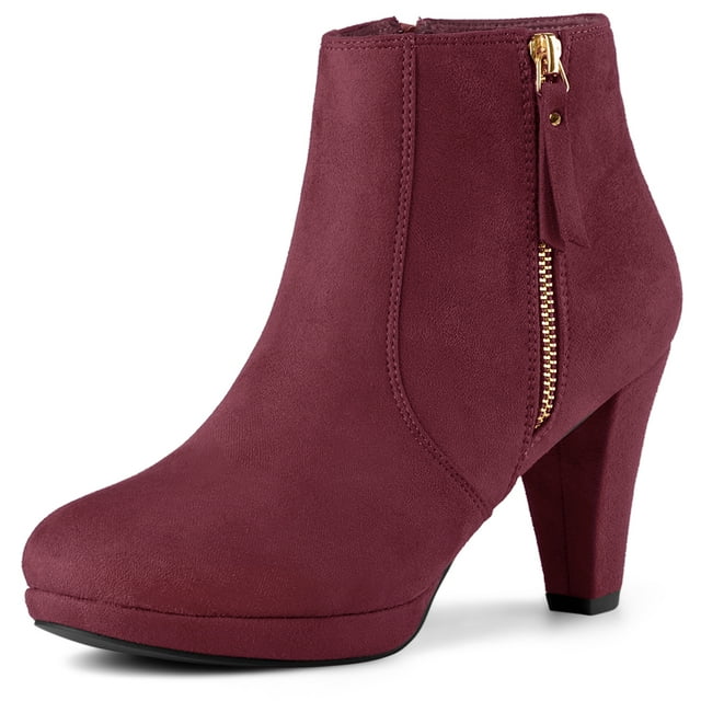 Unique Bargains Bottines à Talon Bas Plateforme à Fermeture Éclair Latérale pour Femmes