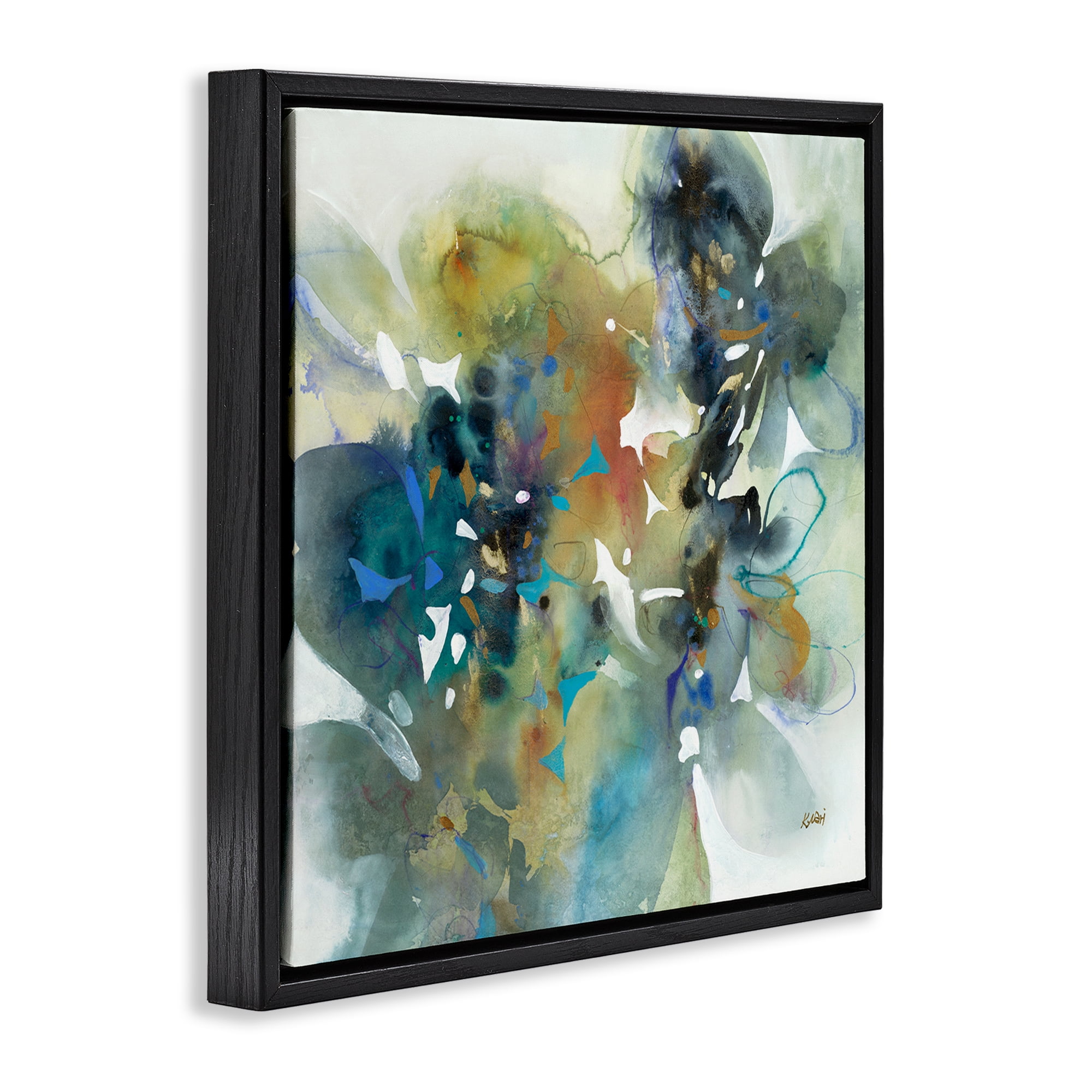 Stupell Industries Complex Splatter Distortion Abstract Painting Black Floater Framed Canvas Art Print Wall Art, 18 x 18