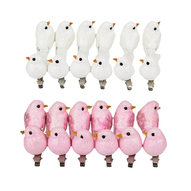 24 Uds Pájaros de Espuma Gloria Decoración de Jardín y Hogar Rosa 5.2x2.5x3.5cm Figuras de pájaros realistas