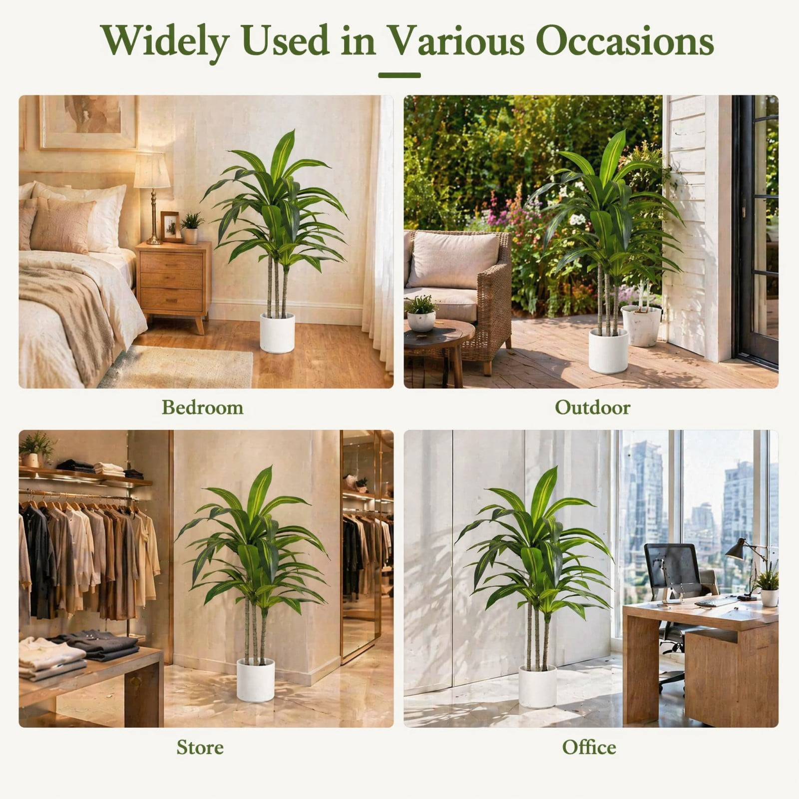 BEAUTYPEAK 3.6FT Artificial Dracaena Tree Fake Plants for Indoor Outdoor Decor, Upgraded White Pot
