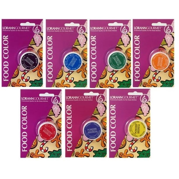 LorAnn Food Coloring Powder 7 Color Set, Black, Blue, Green, Orange