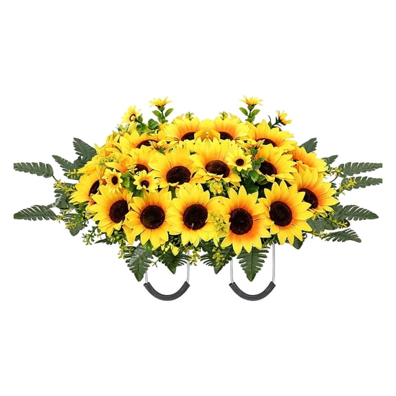 DVKOVI Artificial Cemetery Flowers for Grave HeadstOne Flower Saddle Silk Sunflowers Cemeteries Memorial DecoratiOn A One Size