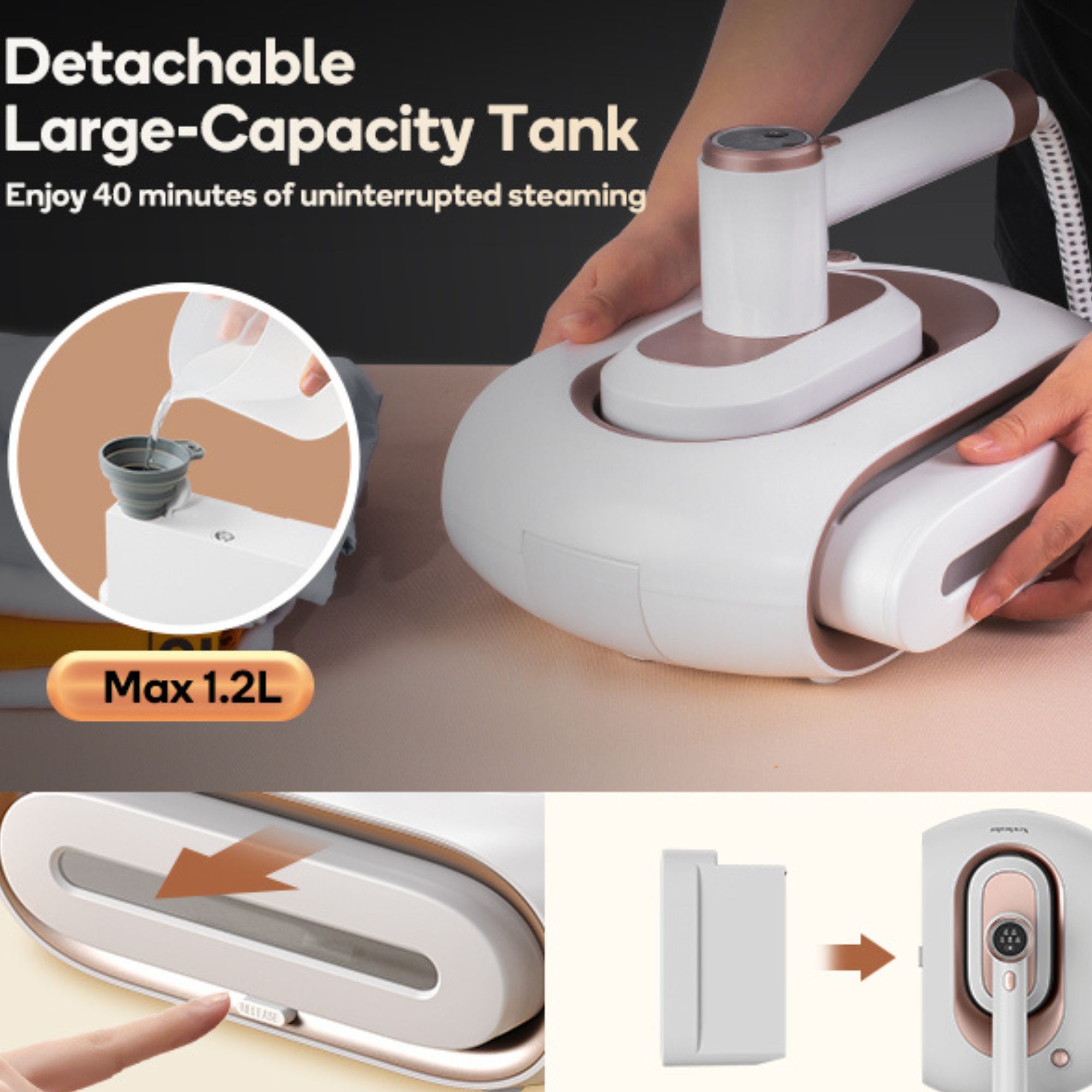 Steamer for Clothes,2-in-1 1550W Turbocharged Garment Steamer & Iron ,3 Levels Smart Control Steaming,1.2L Detachable Tank,Auto Shut-Off,Self-Cleaning,Innovative Storage: Hang or Wall Mount