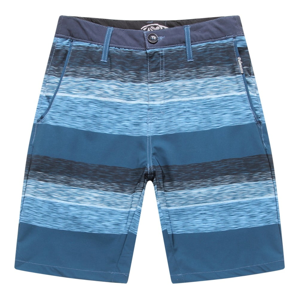 Men's Beach Wear Board Shorts with Pocket in Navy Blue Wave Stripes 38