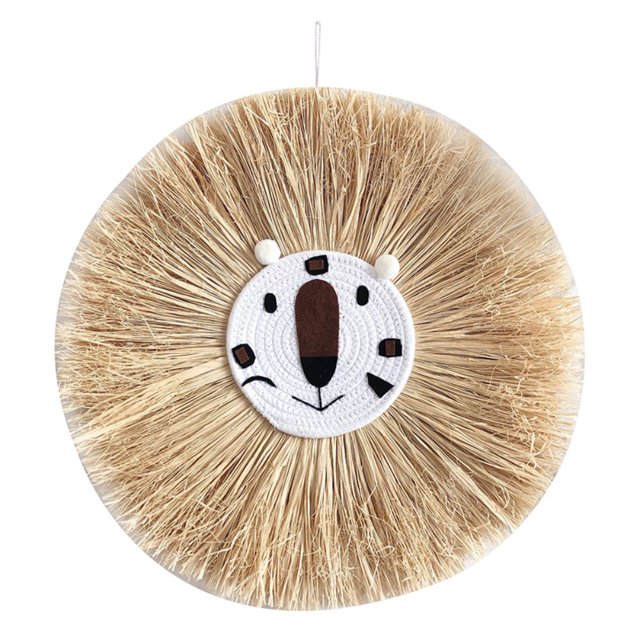 Nordic Rural Hand-woven Cartoon Lion Tiger Straw Wand ing Crafts Cotton Thread Weaving Tapestry Decor