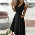 thumbnail image 3 of Womens Casual Loose Sleeveless Solid V Neck Ankle-Length Dress Summer Sexy Boho Floral Sundresses Wedding Guest Graduation Prom Formal Cocktail Dresses that Hide Belly Fat A520-15121, 3 of 6
