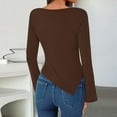 thumbnail image 4 of WTOBBY Women's Long Sleeve V-Neck Shirt Slim Fit Blouse Top, Asymmetric Hem Stacked Neck Sexy Going Out Tops for Fall Events,Brown M, 4 of 4