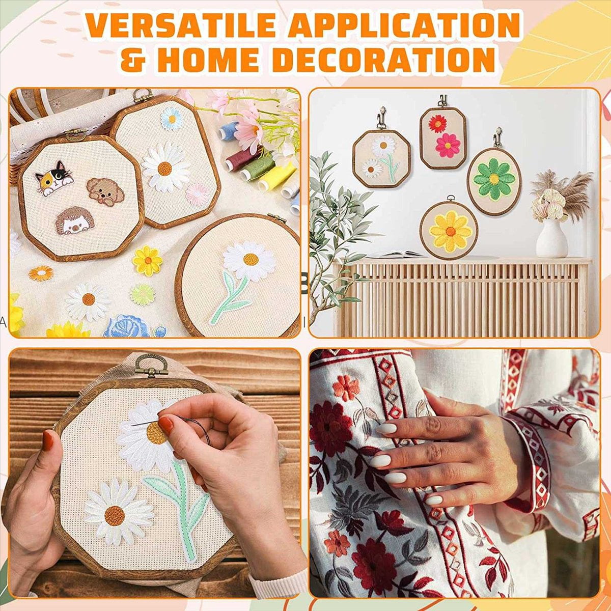 9Pcs Embroidery Hoops Imitated Wood Display Frame Circle Oval Octagonal for Art Craft Sewing and Hangi