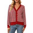 thumbnail image 4 of Lixiuxyad ‌Women's V-Neck Striped Knit Cardigan Long Sleeve Button-Front Summer Knit Tops,Red, 4 of 6