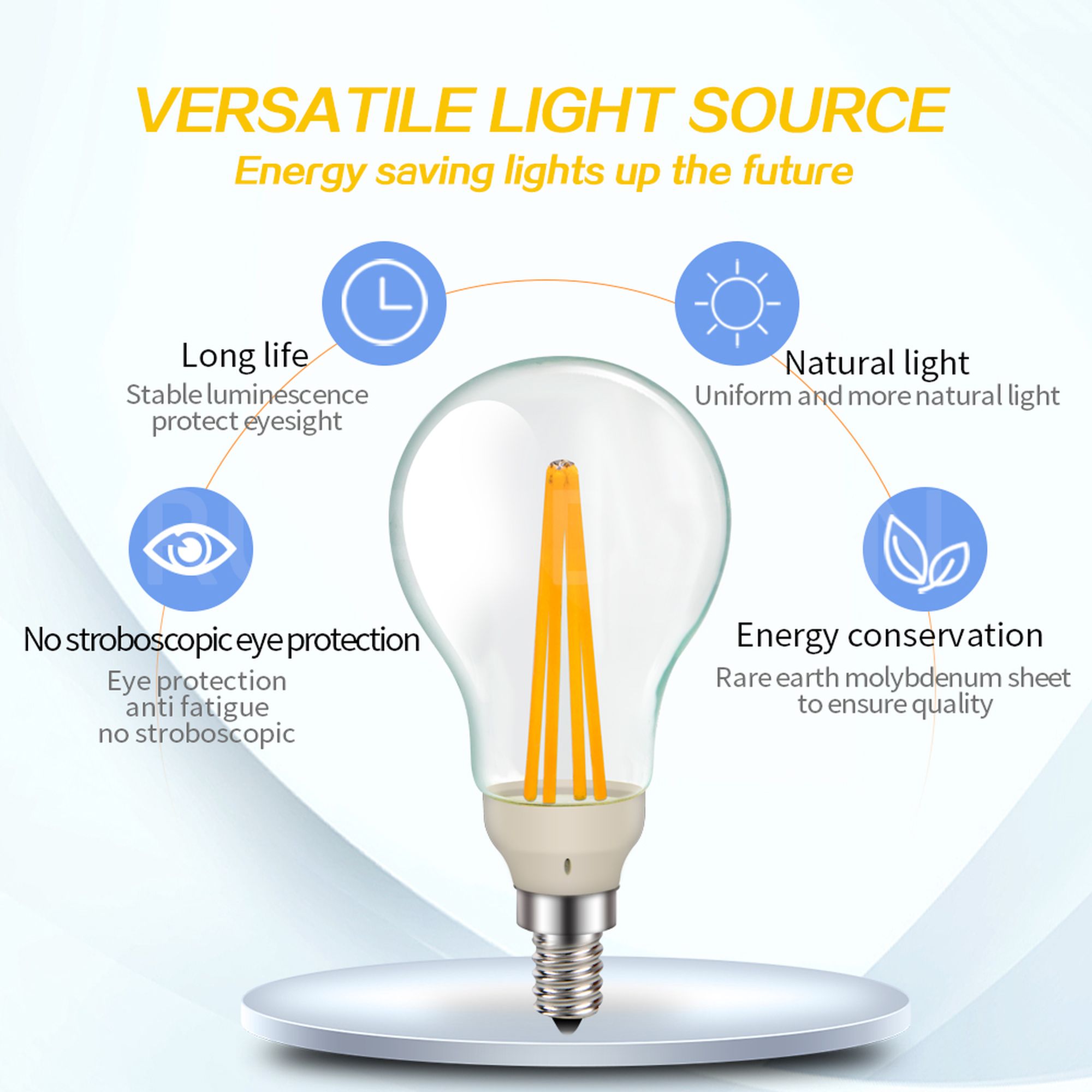 Ruiandsion 10-Pack E12  Vintage Filament LED Bulb, 110V AC 4W 3000K Soft Warm Glow 600LM,Replacement for Candelabra Light,A19