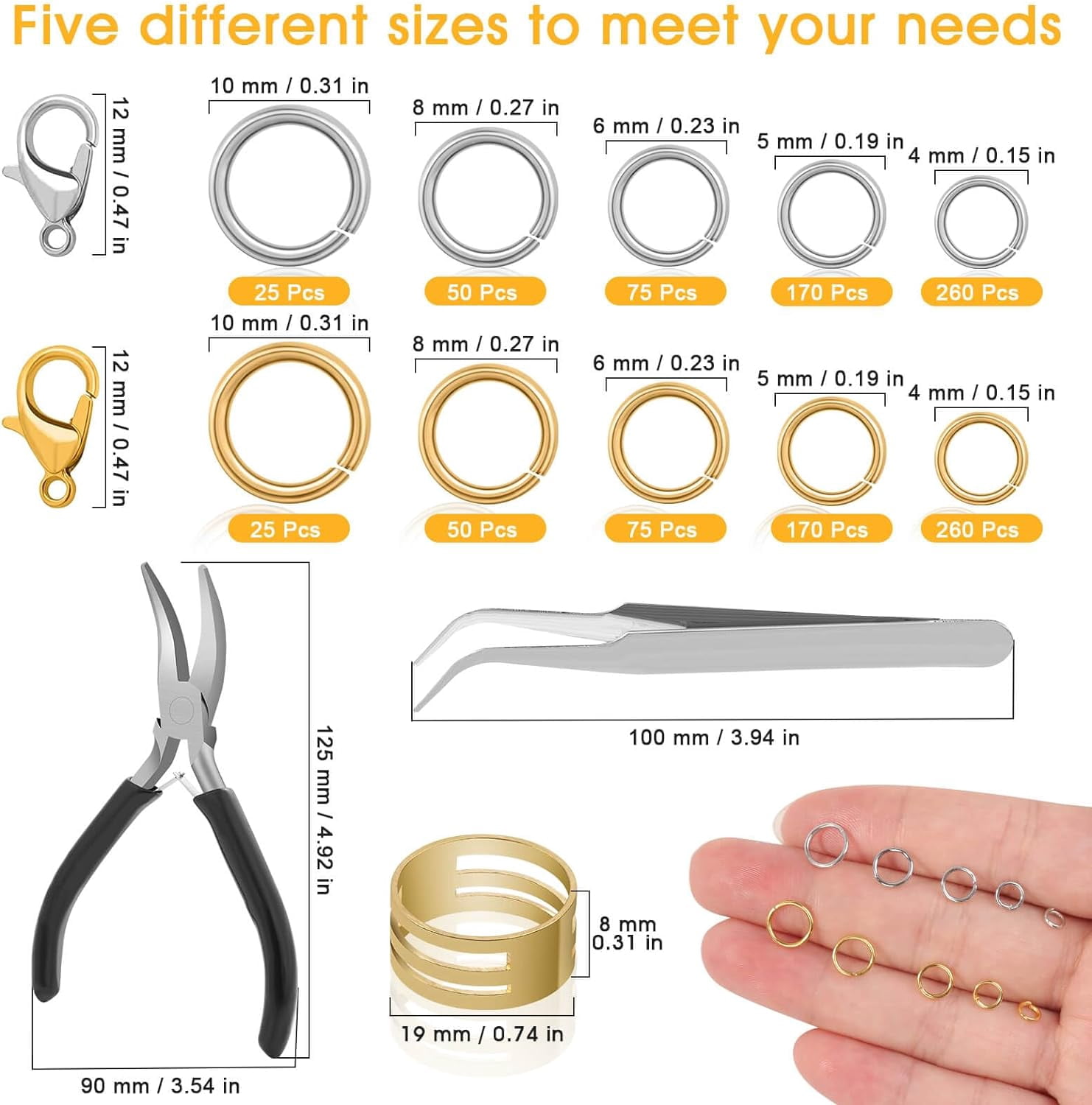 Jump Rings for Jewelry Making Supplies and Necklace Repair with Jump Ring and Open Jump Ring(1200Pcs Silver and Gold)