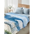 thumbnail image 4 of Nautical Sea Wave Blue King Size Flat Sheet, Wrinkleproof & Fadeproof Cooling Flat Bed Sheet Only, Ocean Coastal Beach Plant Breathable Soft Bedding Top Sheets 105 x 98 Inches, 4 of 8