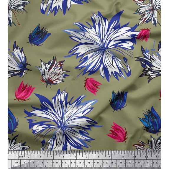 Soimoi Cotton Poplin Fabric Wildflower Floral Print Fabric by the Yard 42 Inch Wide