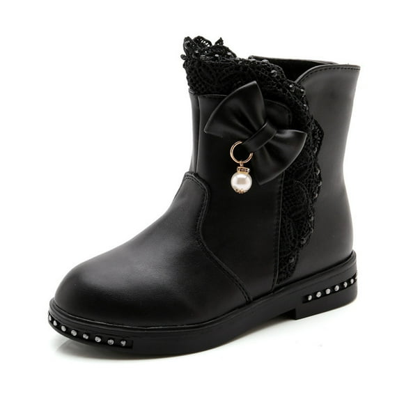 QHFBli Girls Combat Boots Side Zipper Ankle Booties Mid Calf Cute Goth Boot Western Short Boot Winter Booties Black 7.5-8 Years