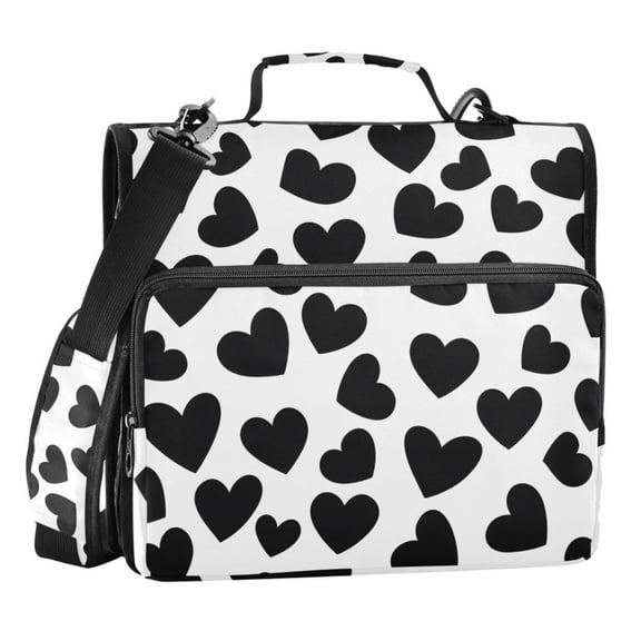 ALAZA Zipper Binder Black Heart Pattern 3 Ring Trapper Keeper File Folder Organizer Bag