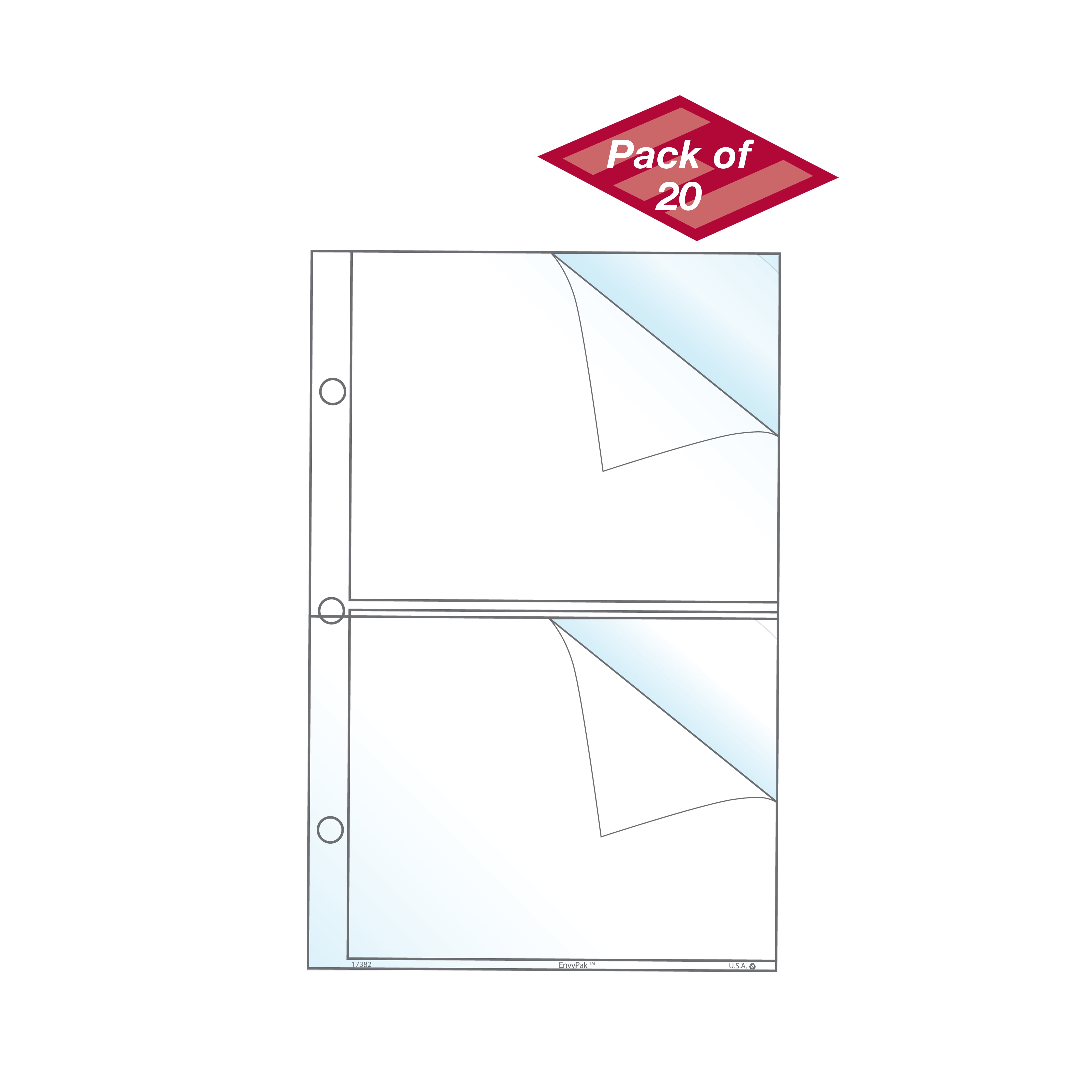 Corner Peel and Load Mini Page Protector, Holds Two 5' x 4.25' Inserts, Fits UniKeep Mini Binders, Pack of 20 - Made in USA
