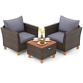 thumbnail image 1 of Gymax Set of 3 Rattan Bistro Furniture Set Wooden Table Top Cushioned Sofa Patio, 1 of 7