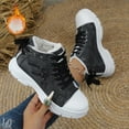 thumbnail image 5 of Denim Platform Mid Calf Winter Combat Boots for Women Casual Fleece Lined Fashion Sneakers Snow Ankle Booties Black Size 9, 5 of 8