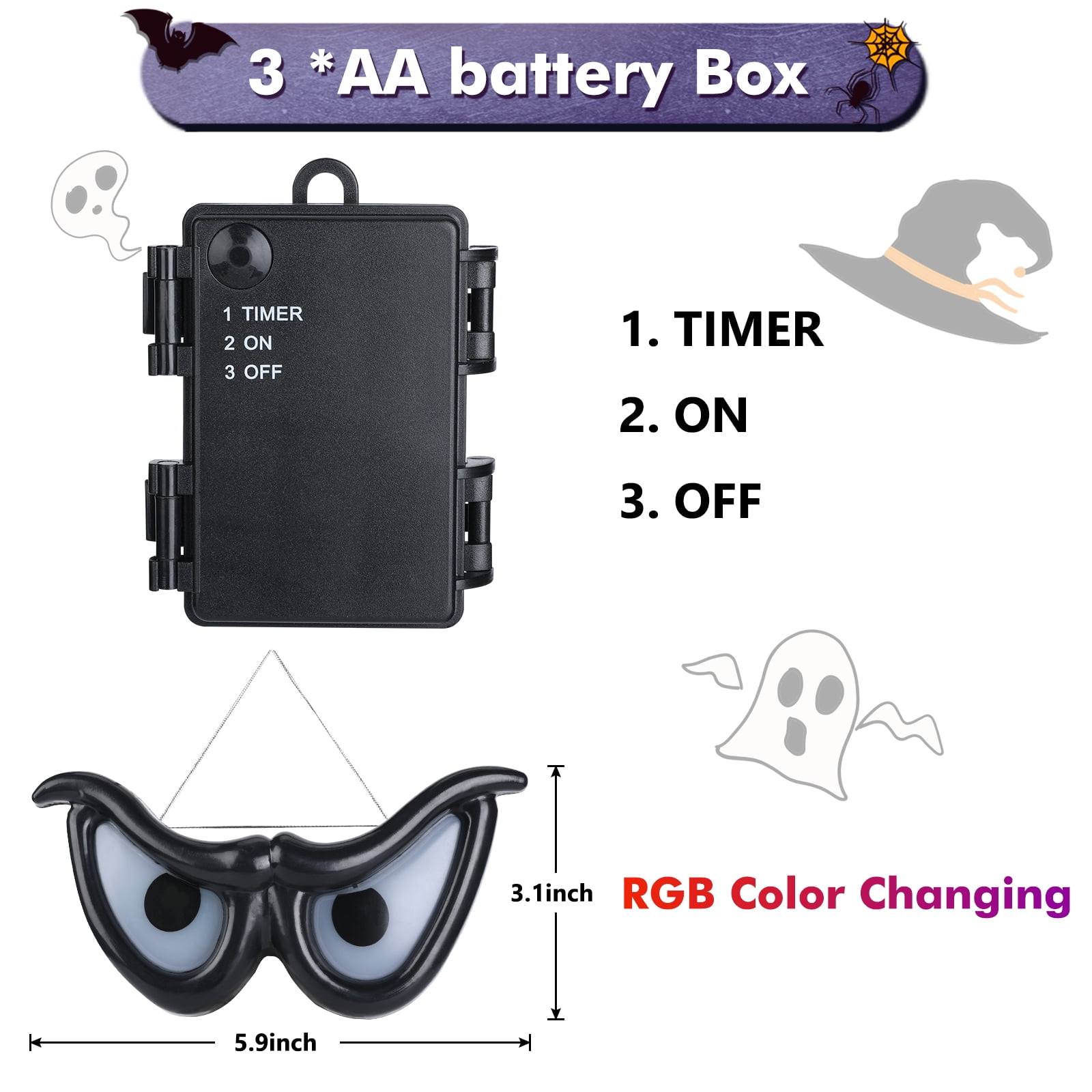 Toodour Halloween Ghost Eyes Lights, 10 LED Battery Halloween Lights with RGB Flashing Eyes, Waterproof Spooky Eyeball Halloween String Lights for Graveyard Indoor Outdoor Decorations