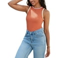 thumbnail image 4 of ATHLECHIC Women's Ribbed Summer Color Block Crew Neck Sleeveless Casual Shirts S Orange Pink Apricot, 4 of 5