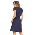 thumbnail image 3 of Women's Casual Solid Short Sleeve Ribbon Belted Flared A Line Swing Dresses, 3 of 6