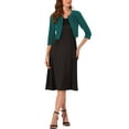 thumbnail image 2 of INSPIRE CHIC Women's 3/4 Sleeve Shrug Collarless Pleated Open Front Cropped Cardigan M Dark Green, 2 of 6