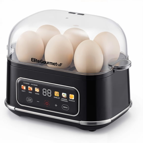 Cocedor de huevos Elite Gourmet digital, capacidad para 6 huevos, negro