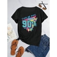 thumbnail image 3 of Regular Size 'Take Me Back to the 90s' Graphic Tee - Women's Retro-Inspired Casual Black T-Shirt with Colorful Geometric Design, Short Sleeves, Round Neck - Stretchy Cotton Blend, Machine Washable, A, 3 of 7
