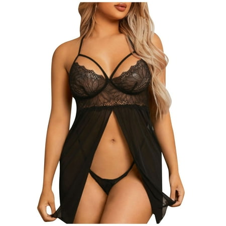 

LBECLEY Womens Lingerie Plus Size Lingerie Gowns 3X-4X Women s Home Clothing Cardigan Semi Interest Underwear Lingerie for Valentines Day Black M